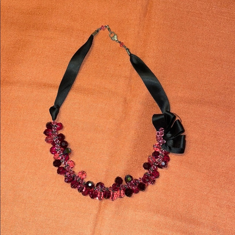 Pink and black satin handmade necklace